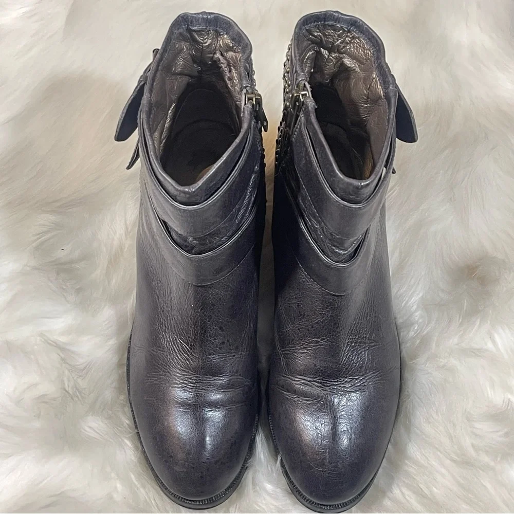 Faryl Robin Dark Grey Gold Studded Leather Booties - Picture 2 of 12